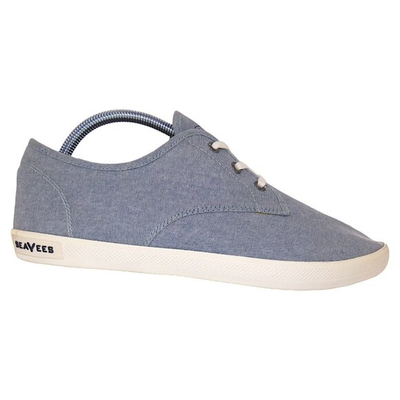 SeaVees Vegan Cotton Chambray Sneakers Coastal Minimalist Eco Retro Size 13 Blue - Picture 7 of 13
